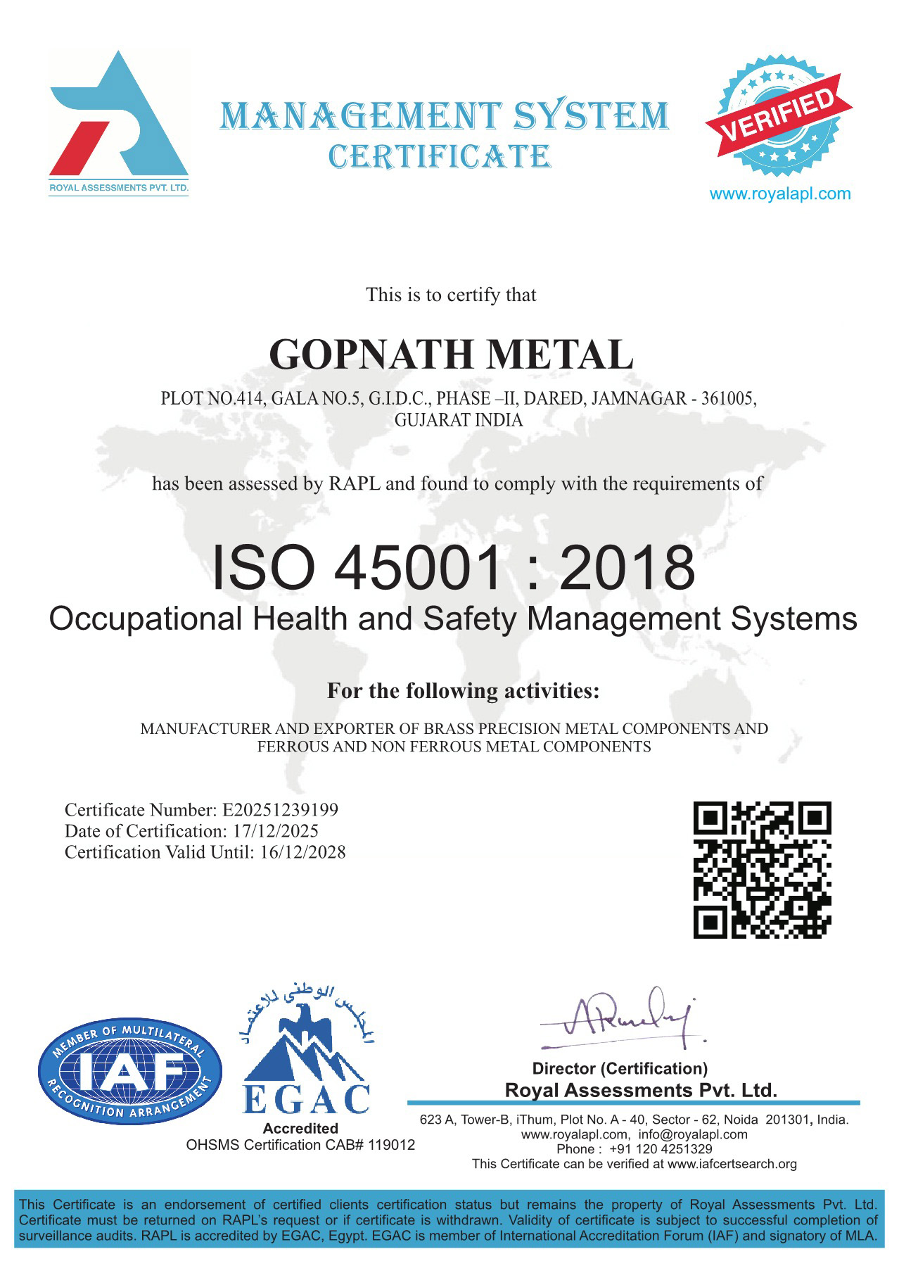 ISO 45001 Certificate